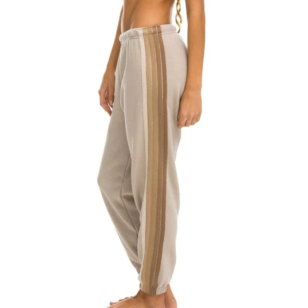 Aviator Nation Rainbow Stripe  - 5 STRIPE SWEATPANTS - SAND // TAN - NWT